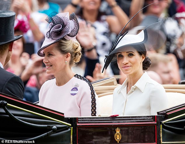 Pictured: The Duchess of Edinburgh arriving for the first day of Royal Ascot in 2018 with the Duchess of Sussex