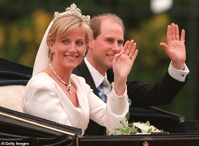 Pictured: Prince Edward and Sophie Rhys-Jones on their wedding day in June 1999. The couple married in St. George's Chapel in Windsor