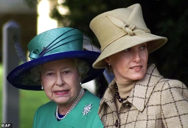 Pictured: the Duchess of Edinburgh with the late Queen in December 2001. Having lost her own mother Mary Rhys-Jones, to stomach cancer in 2005 at just 71, Sophie had taken to affectionately calling the Queen ¿Mama¿