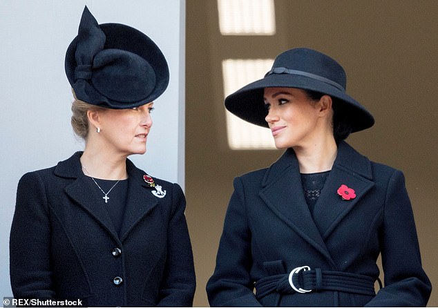 Prince Edward was promoted to Duke of Edinburgh to mark his 59th birthday, meaning that Sophie is now a Duchess too. The former Countess of Wessex had previously been duty-bound to defer to Prince Harry¿s wife (pictured together in 2019) who, as a Duchess, was of a higher rank