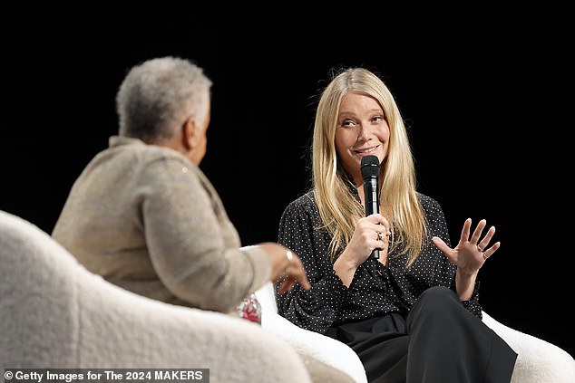 Dr Ella Bell and Goop CEO and founder Gwyneth Paltrow speak onstage during The MAKERS Conference in Beverly Hills in February 2024