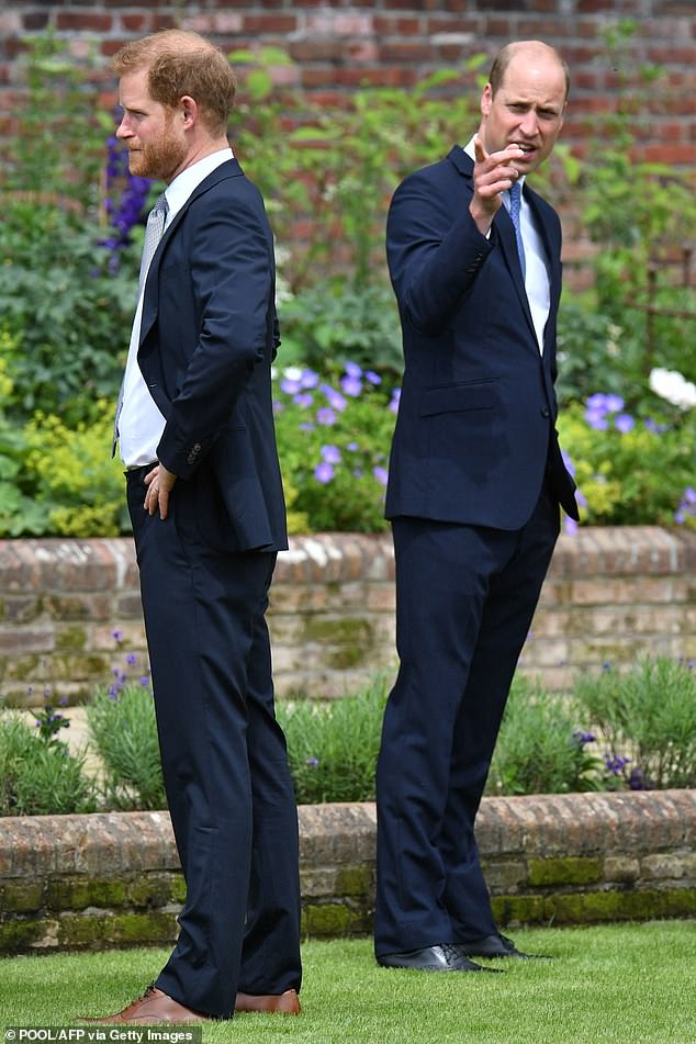 Harry and William attend the unveiling of a statue of their mother at The Sunken Garden in Kensington Palace