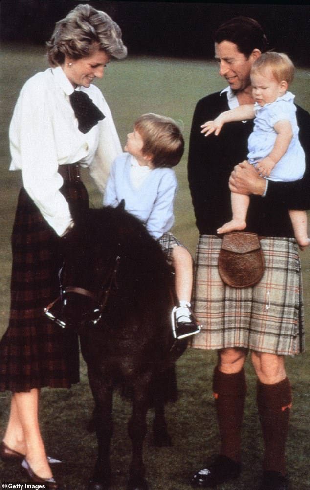 Prince Charles with the Princess of Wales and sons Harry and William at Balmoral August 1988