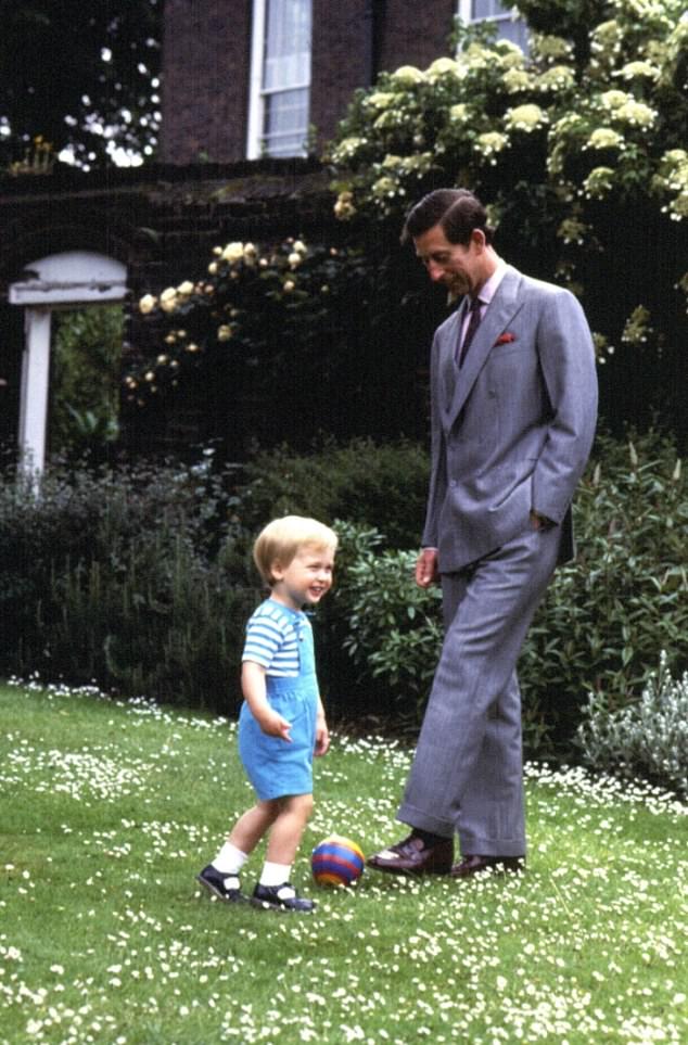 Prince Charles playing football with Prince William when he was young