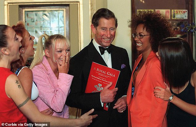 Charles was even kissed on the cheek by a Spice Girl in 1997 (pictured)