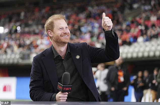 The Duke of Sussex waved and gave a cheery thumbs up to the crowd when he turned up to the Grey Cup in Vancouver before the Toronto Argonauts took on the Winnipeg Blue Bombers