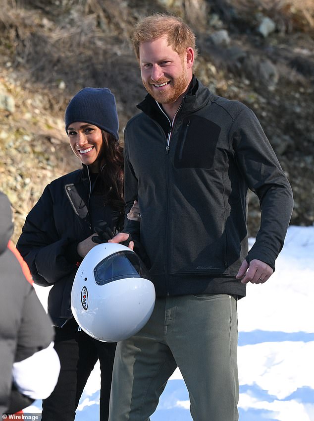 Prince Harry, pictured with his wife Meghan in Whistler earlier this year, has said he is excited to see 'passion, determination and resilience' of the UK squad for the first Invictus Games with winter sports