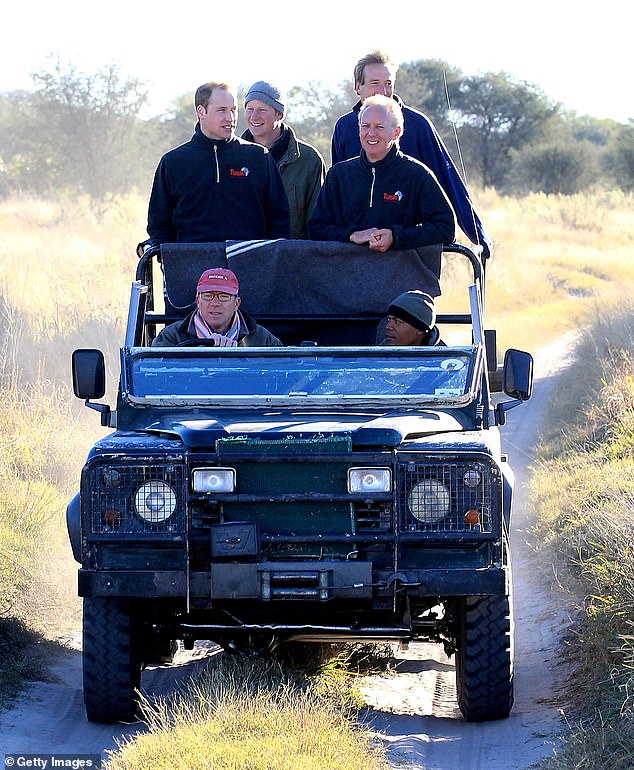 Prince Harry, Prince William and Ben Fogle (right at back) tracking big cats on in 2010 in Maun, Botswana