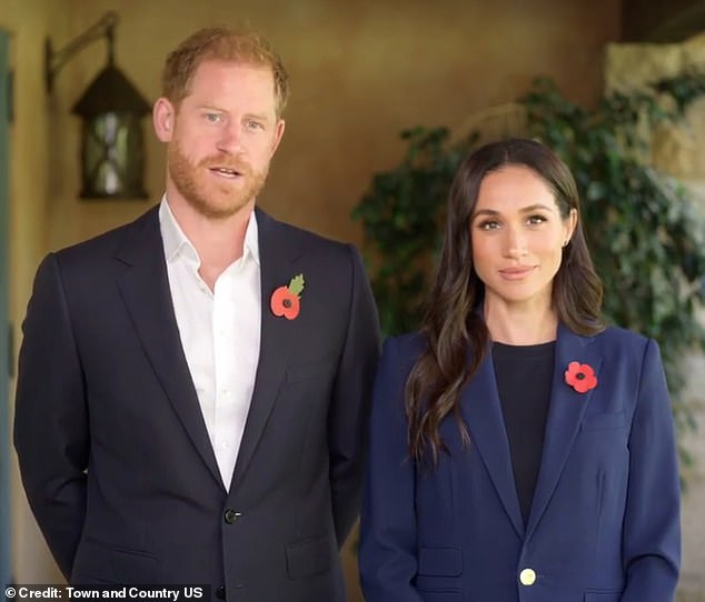 Harry and Meghan were seen sporting poppies in November as they released a video message in their first joint appearance in three months