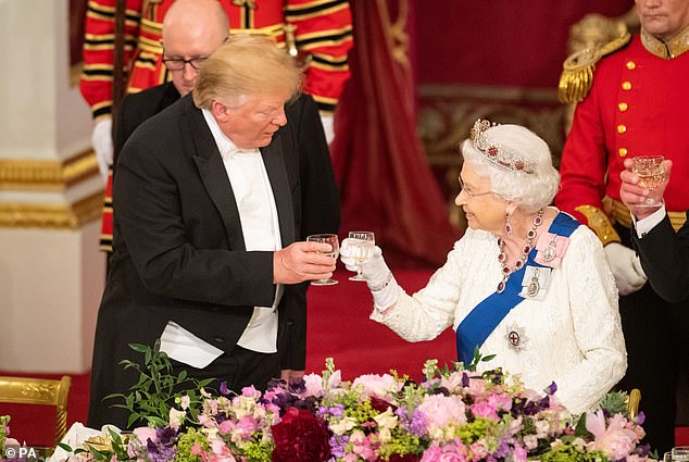 Donald Trump and Queen Elizabeth II at a state banquet at Buckingham Palace in June 2019