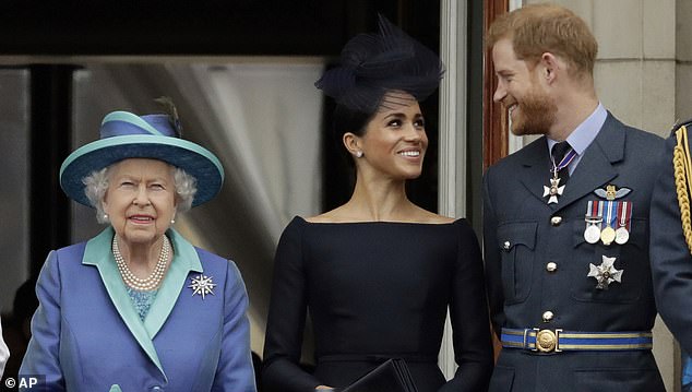 The couple with Queen Elizabeth II in July 2018. For her interview with Vanity Fair the year before, Meghan was reportedly told by Harry not to disclose their relationship