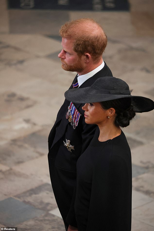 Harry and Meghan (pictured at the Queen's state funeral at Westminster Abbey) made the decision to leave The Firm in early 2020