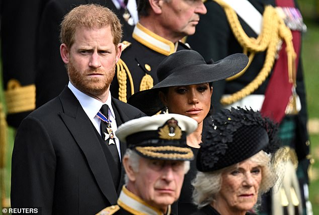 Meghan, Harry, King Charles and Queen Camilla attend Elizabeth II's funeral in 2022