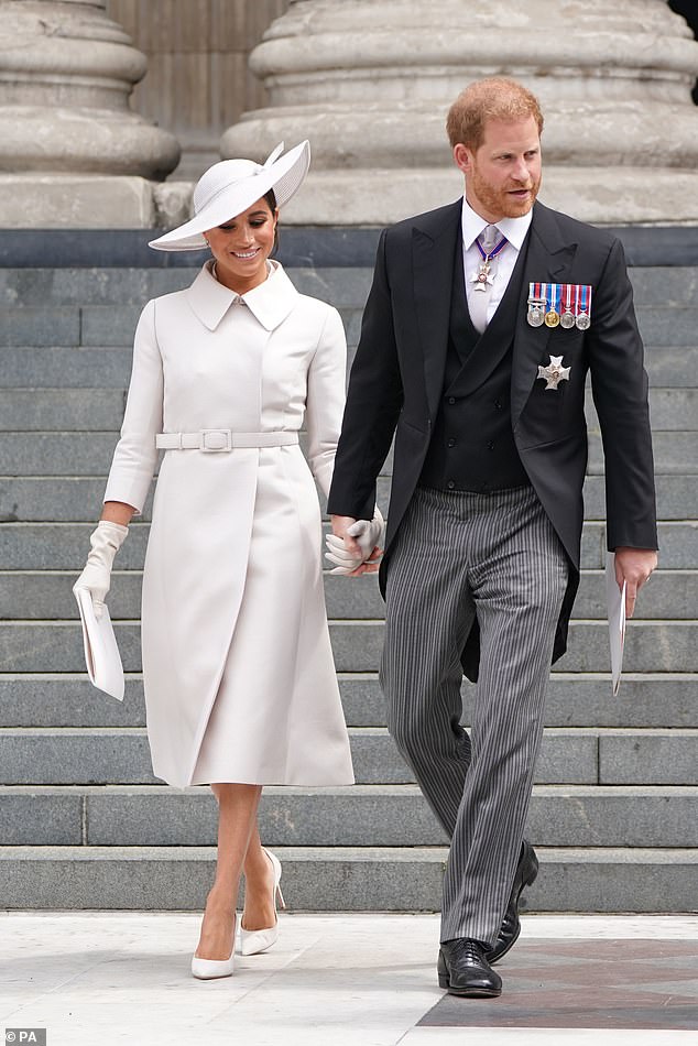 Harry and Meghan at St Paul's Cathedral for the Queen's Thanksgiving mass in June 2022