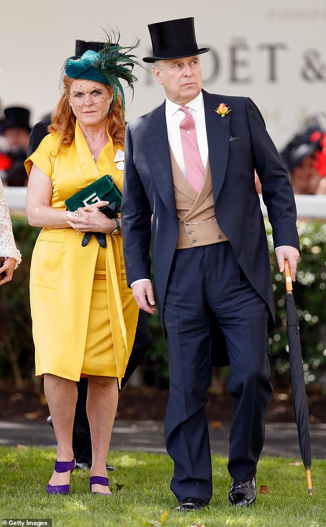 Andrew and his ex-wife Sarah, seen here at Ascot, still both live at Royal Lodge in Windsor Great Park