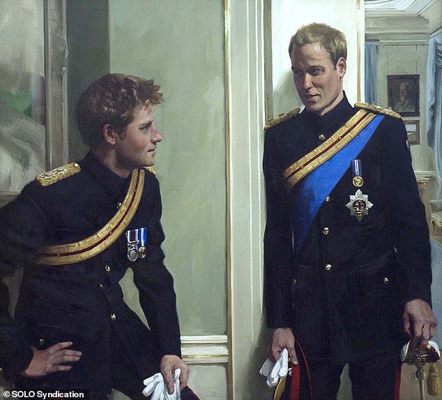 Artist Nicky Philipps' portrait of Harry and William chatting before a Trooping the Colour ceremony, which was unveiled in 2010