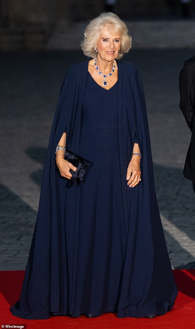 Meakin has also assisted Camilla in curating a glamorous collection of occasionwear,  including this bespoke Dior haute couture gown that she wore at a Versailles banquet