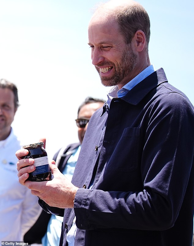 The Prince of Wales appeared in great spirits to receive the jar of jam - which comes as Meghan's own venture into selling the produce has gone quiet