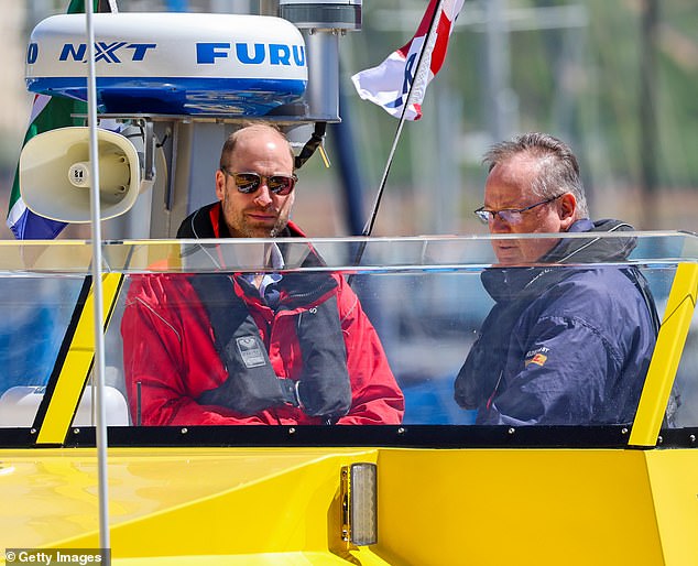 William was pictured onboard the lifeboat 'Donna Nicholas' during the visit to Simon's Town Harbour