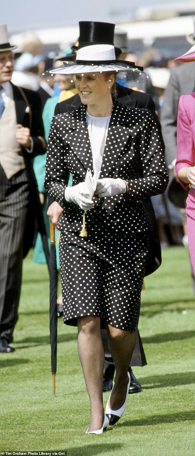 Sarah Ferguson embraced 80s fashion with flair in a polka dot skirt suit at the 1987 Derby Day