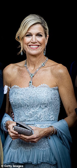 Maxima in the same gown at the Council of State, held at Palace Noordeinde in The Hague, last week