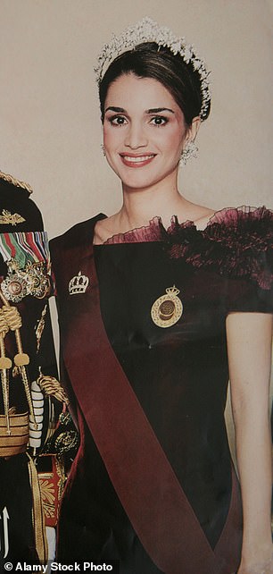 Queen Rania wore this dress in her first official portrait, taken in 1999