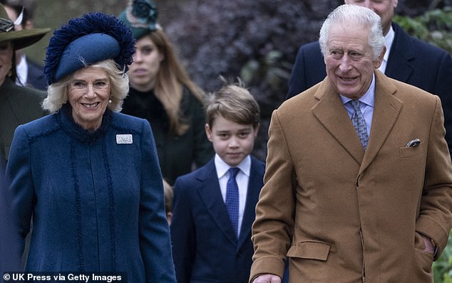 King Charles, Camilla, and Prince George on Christmas Day in 2022