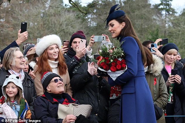 The Princess of Wales chats with well-wishers after attending the Royal Family's traditional Christmas Day service last year