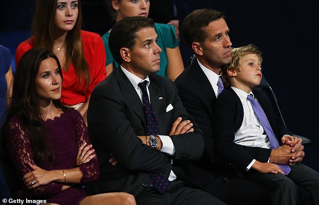 Ashley Biden pictured with her brothers Hunter (centre) and Beau (right) at the Democratic National Convention in 2012