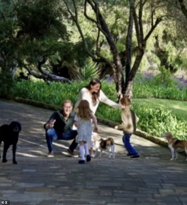 The latest picture of the Sussexes showed Princess Lilibet, now three, running into her father's waiting arms, while her brother Prince Archie, five, made a beeline for Meghan