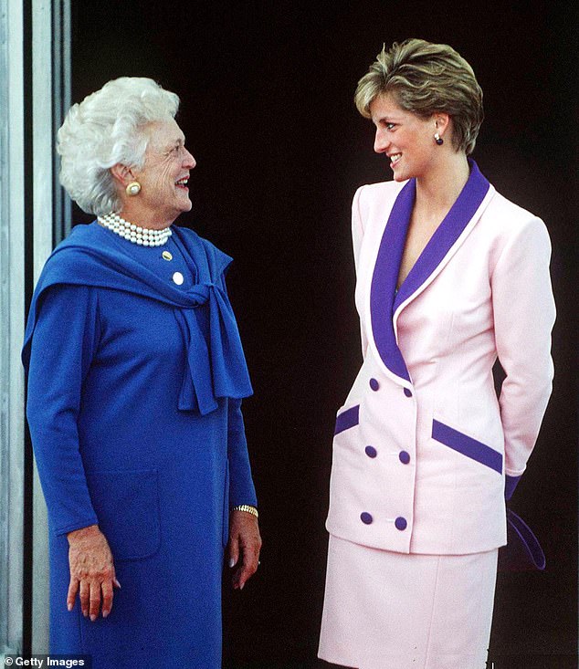 Diana famously wore a pair of striking pearl and amethyst earrings by Kiki McDonough to meet then-First Lady Barbara Bush in 1985