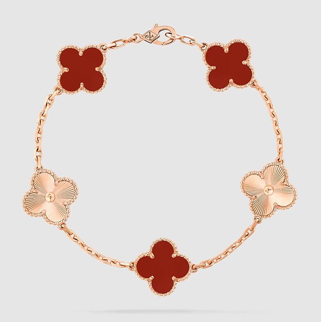 The Vintage Alhambra bracelet, available from Van Cleef & Arpels for £5,000, features beautiful carnelian stones