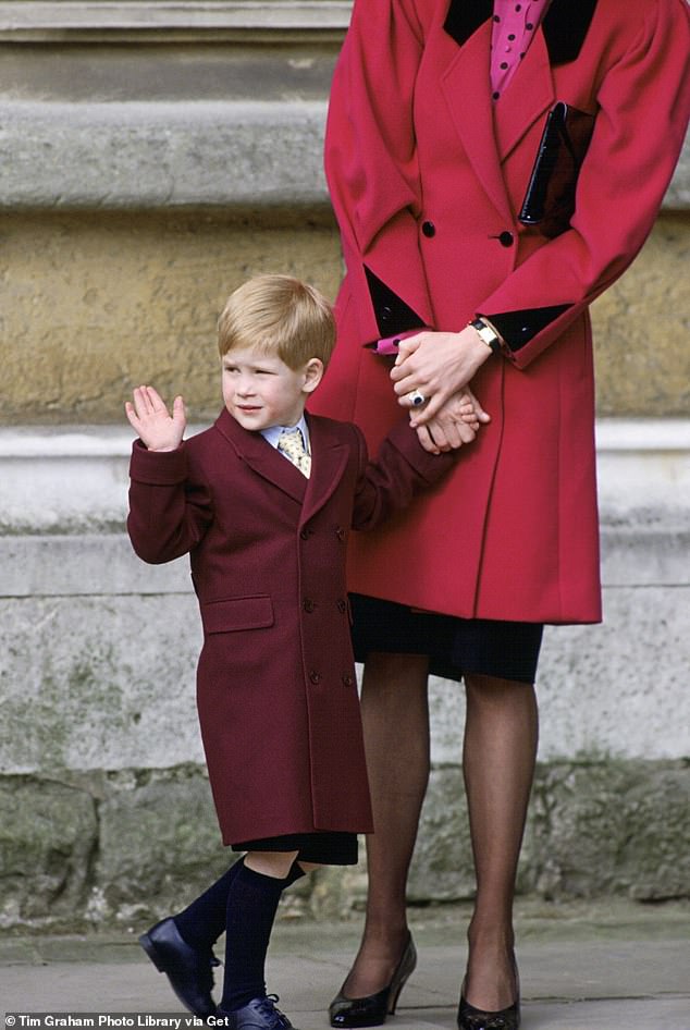 The family photograph is a rare thing from the Sussexes, who largely opt to keep Archie and his three-year-old sister Lilibet out of the public eye. Pictured: Prince Harry in 1989