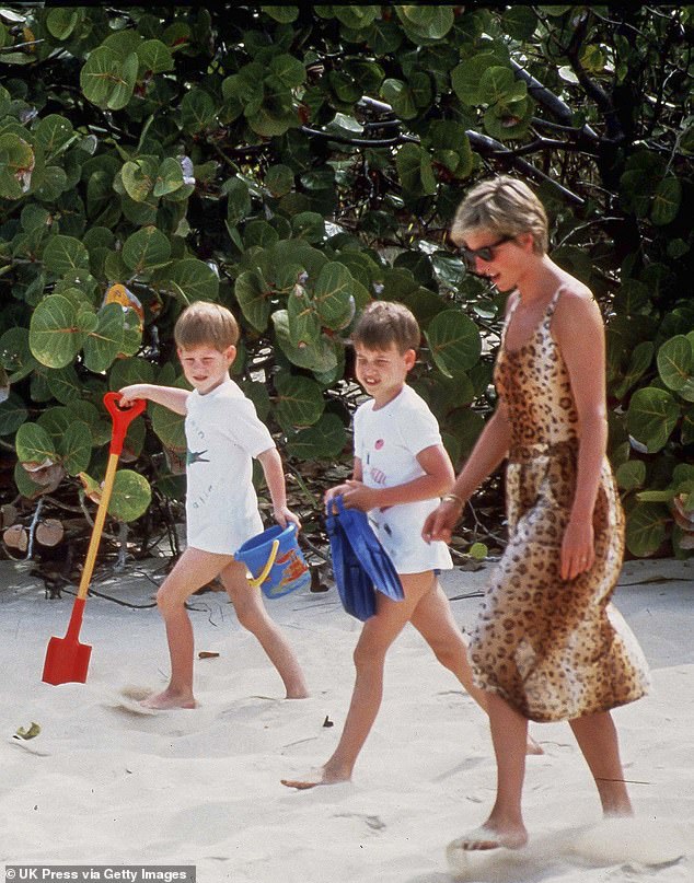 Princess Diana, Prince William, and Prince Harry on holiday In Necker Island in 1990