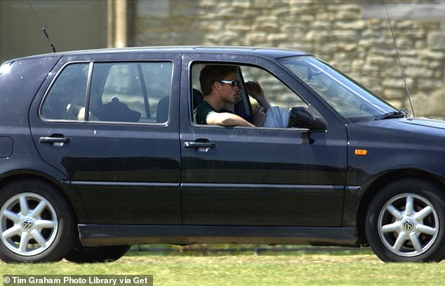 Prince Harry driving his VW Golf car at Cirencester Park In Gloucestershire in 2001