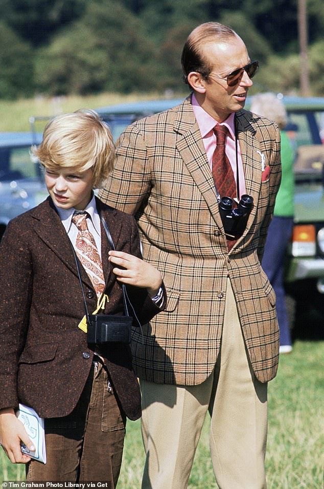 The Duke of Kent sporting a combover, similar to many of his family members, with his son George at the Royal Windsor Horse Show in 1974