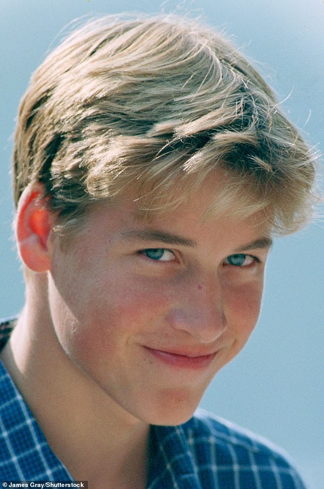 Prince William pictured with his long, blondish fringe back in 1997