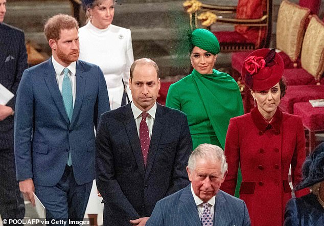 The Royal Family attending the annual Commonwealth Service in London on March 9, 2020. It was Meghan and Harry's final royal engagement