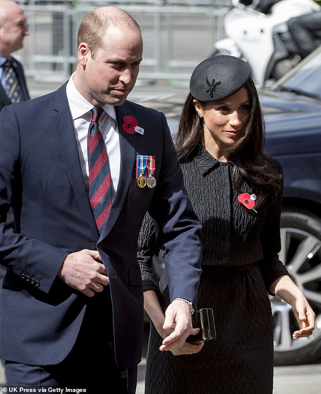 Meghan Markle and Prince William attend an Anzac Day service at Westminster Abbey on April 25, 2018 in London