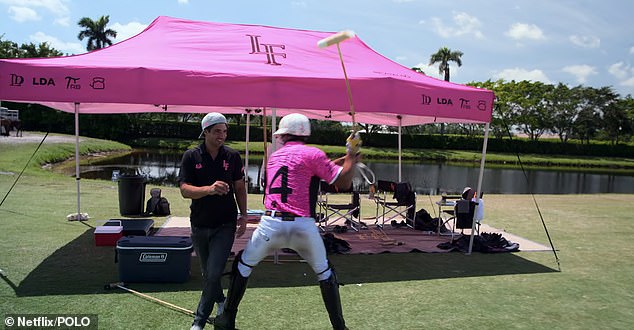 Louis, who owns Le Fe, can be seen smashing his mallet against a tent pole and hurling his helmet to the grown after his team loses a match to Argentine legend Alfonso Cambiaso¿s Valiente