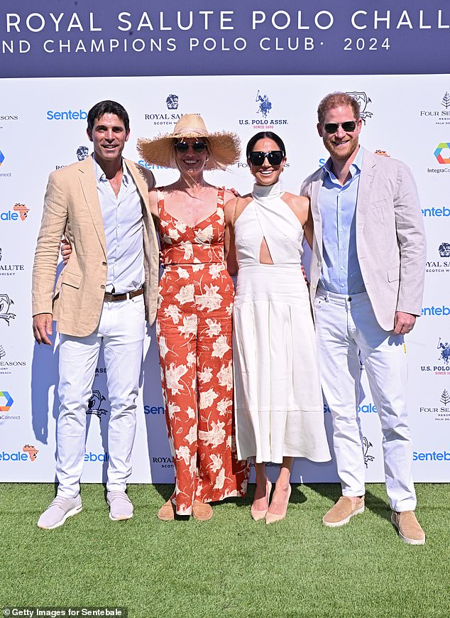 Nacho Figueras and Delfina Blaquier with Meghan and Harry at the Royal Salute Polo Challenge benefitting Sentebale in April