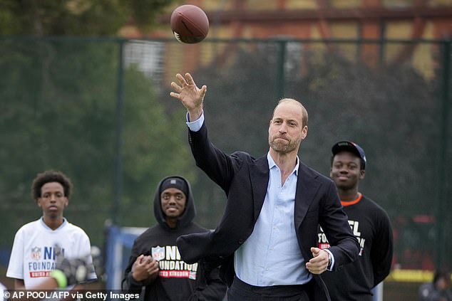 William showing off his sports skills while at an NFL event in London in October