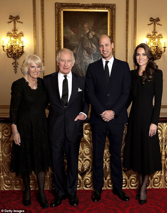 Harry and Meghan's bombshell TV series still haunts the Royal Family two years on. The 'fab four' pose for a photo in Buckingham Palace on September 18, 2022