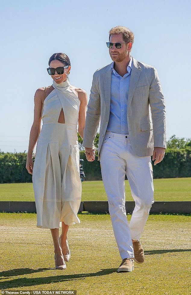 Meghan, who was joined at the event by her close friend Serena Williams, put on a sensationally stylish display in a $812 (£650) dress from California designer Heidi Merrick at the Royal Salute Polo Challenge