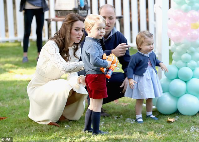 It wasn't just Lilibet who prompted comparisons - as Harry and Meghan's body language was remarkably similar to William and Kate with their children. Pictured at a children's party for military families in 2016