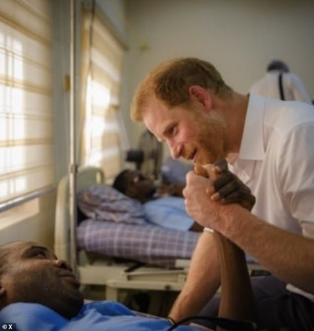 Prince Harry during a visit to the the wards of the Nigerian military hospital Kaduna