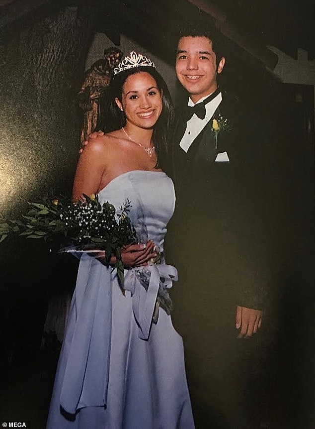 Meghan's fondness for strapless styles dates back to her high school prom in 1998, where she wore a pastel blue gown while being crowned Homecoming Queen