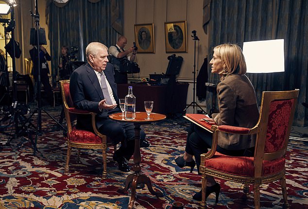 In November 2019 the Queen 'sacked' Prince Andrew from royal duties to contain the fall-out from the duke's disastrous Newsnight interview (pictured with Emily Maitlis) about his years of friendship with the paedophile Jeffrey Epstein