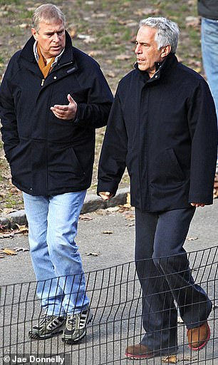 Pictured: Andrew walking in New York with Epstein in 2010 following his conviction for sex offences