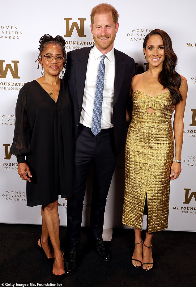 Doria is snapped alongside Harry and Meghan at the Ms. Foundation Women of Vision Awards last May